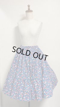 (9)2段ティアードSK【チェリー柄紺系・60cm丈】