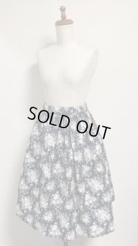 (2)ギャザーSK【花柄黒系・60cm丈】