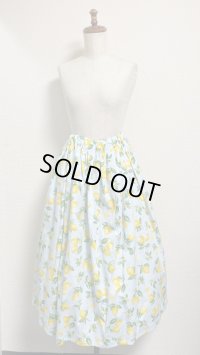 (3)ギャザーSK【レモン柄水色系・75cm丈】