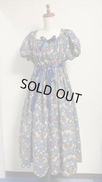 5デイリーシャーリングワンピース【森柄紺系・115cm丈】