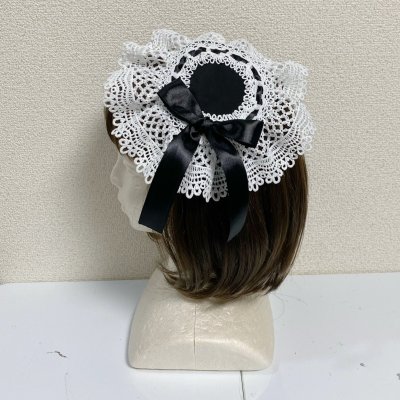 画像2: 円形ヘッドドレス【黒×白レース】