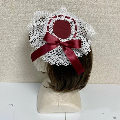 画像2: 円形ヘッドドレス【ボルドー×白レース】