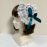 円形ヘッドドレス【ブルーグリーン×白レース】