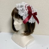 円形ヘッドドレス【ボルドー×白レース】