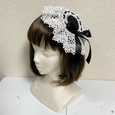 画像1: 円形ヘッドドレス【黒×白レース】