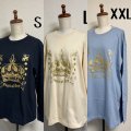 王冠プリント長袖Ｔシャツ【黒・水色・濃アイボリー】