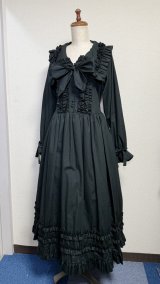 大衿フリルワンピース【黒・ブロード生地】