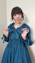 画像21: 大衿フリルワンピース【ブルー・からみ生地】
