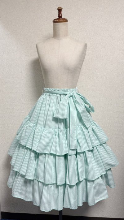 画像1: ミルフィーユフリルスカート（レギュラー丈65cm）【ミントストライプ】
