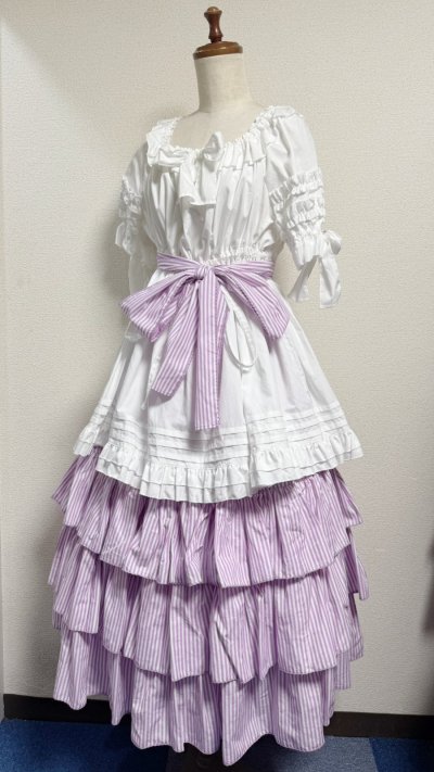 画像2: ミルフィーユフリルスカート（ミディアム丈80cm）【ラベンダーストライプ】