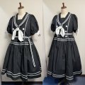 ノスタルジックセーラーワンピース【プラスサイズ・黒・丈2種類】