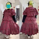 ティアードスカート【赤チェック・2サイズ展開】