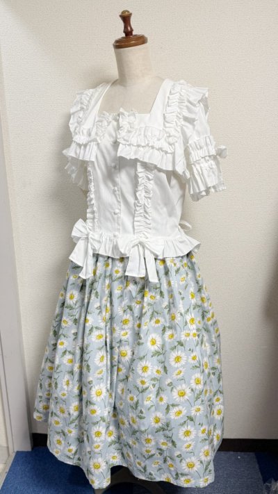 画像3: ハンドメイドギャザースカート【花柄・水色系75cm丈】