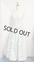 ハンドメイドギャザースカート【花柄・水色系75cm丈】