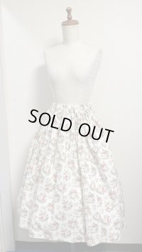 ハンドメイドギャザースカート【花柄・白系65cm丈】