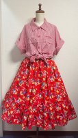 画像6: ハンドメイドギャザースカート【ロカビリー柄・赤系　68cm丈】