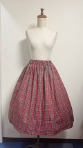 ハンドメイドギャザースカート【赤チェック・68cm丈】
