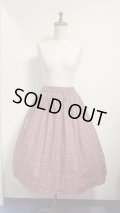 ハンドメイドギャザースカート【赤チェック・68cm丈】