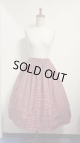 ハンドメイドギャザースカート【赤チェック・68cm丈】