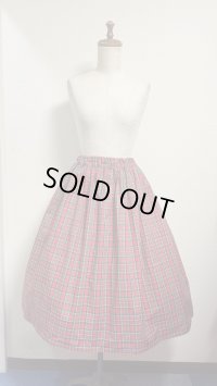 ハンドメイドギャザースカート【赤チェック・68cm丈】
