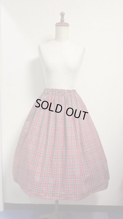 画像1: ハンドメイドギャザースカート【赤チェック・68cm丈】