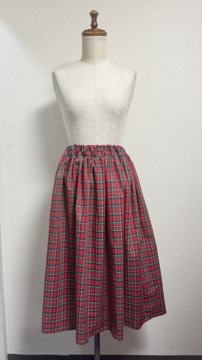 画像2: ハンドメイドギャザースカート【赤チェック・68cm丈】