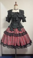 画像5: ハンドメイドギャザースカート【赤チェック×黒レース　55cm丈】