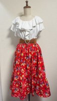 画像8: ハンドメイドギャザースカート【ロカビリー柄・赤系　68cm丈】