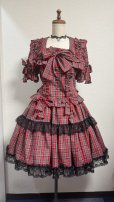 画像6: ハンドメイドギャザースカート【赤チェック×黒レース　55cm丈】