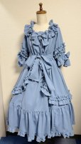 画像1: 半袖シャーリングドレス【水色】 (1)