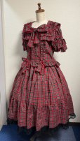 画像3: ハンドメイドギャザースカート【赤チェック・76cm丈】 (3)
