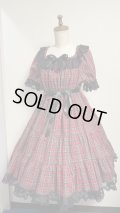 4デイリーシャーリング3段ティアードワンピース【赤チェック・92cm丈】
