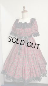 4デイリーシャーリング3段ティアードワンピース【赤チェック・92cm丈】