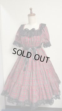 4デイリーシャーリング3段ティアードワンピース【赤チェック・92cm丈】