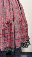 画像2: ハンドメイドギャザースカート【赤チェック・76cm丈】 (2)
