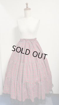 ハンドメイドギャザースカート【赤チェック・76cm丈】