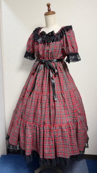 3デイリーシャーリング3段ティアードワンピース【赤チェック・106cm丈】