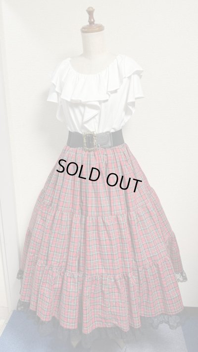 画像5: ハンドメイドギャザースカート【赤チェック・76cm丈】