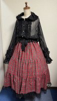 画像4: ハンドメイドギャザースカート【赤チェック・76cm丈】 (4)