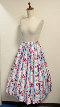 ハンドメイドギャザースカート【いちご柄ブルー系・70cm丈】