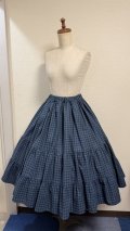 ハンドメイド3段ティアードスカート【緑チェック柄・67cm丈】