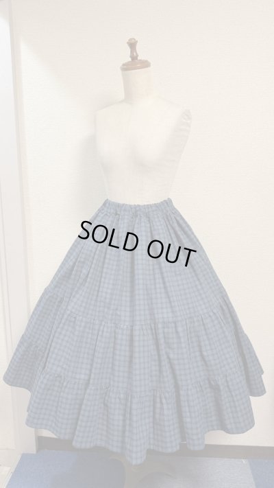 画像1: ハンドメイド3段ティアードスカート【緑チェック柄・67cm丈】