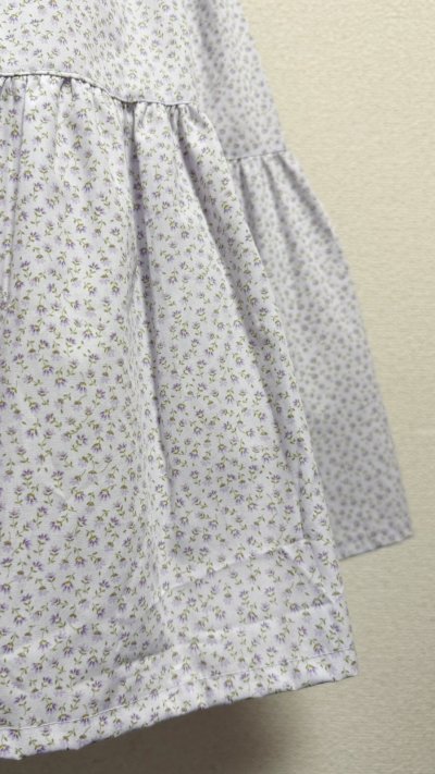 画像2: ハンドメイド2段ティアードスカート【小花柄ラベンダー系・70cm丈】