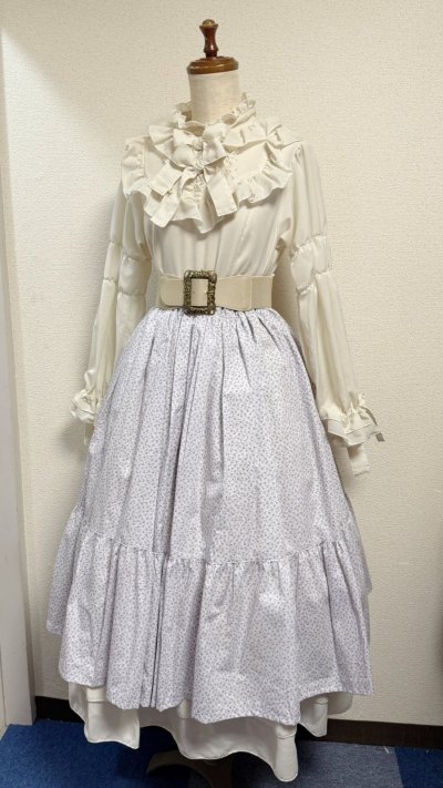 画像3: ハンドメイド2段ティアードスカート【小花柄ラベンダー系・70cm丈】