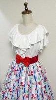 画像4: ハンドメイドギャザースカート【いちご柄ブルー系・70cm丈】 (4)