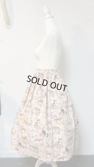 画像2: ハンドメイドギャザースカート【ネコ柄ピンク系・70cm丈】