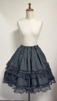 画像1: ハンドメイド2段フリルスカート2【黒無地×黒ラッセルレース・50cm丈】 (1)