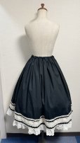 画像4: ハンドメイドギャザースカート4【黒無地×生成トーション裾綿レース・70cm丈】