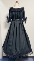 画像3: 【レギュラーサイズ】ブローチピン付きデイリーシャーリングワンピース【無地黒×ラッセルレース・113cm丈】