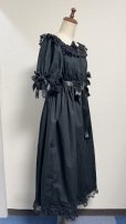 画像9: 【レギュラーサイズ】ブローチピン付きデイリーシャーリングワンピース【無地黒×ラッセルレース・113cm丈】